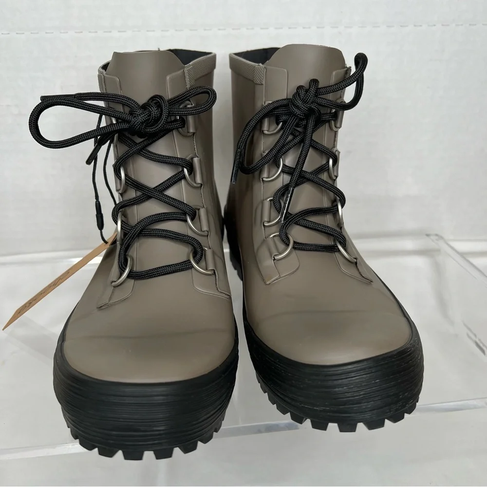 Chooka Ava Lace-up Waterproof Rain Boots, Dark Taupe, Sz 9, NWT